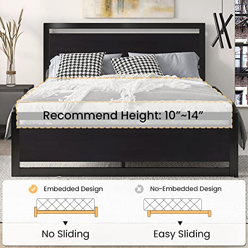 Modern Heavy Duty Queen Size Bed Frame with Wooden Headboard by SHA CERLIN SHA CERLIN