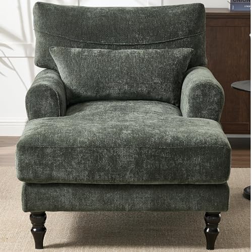 KEIKI Chaise Lounge Chair Indoor, Modern Leisure Sleeper Sofa Chair w/Double Deep Cushion, Accent Upholstered Reading Side Armchair, Recliner Arm Chairs for Living Room & Bedroom, Easy Assembly, Green