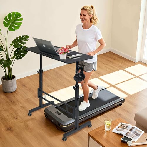 ADQZYWT Adjustable Standing Desk with Wheels, Portable Rolling Walking Pad Desk, Small Laptop Table for Home Office, Sit Stand Up Workstation, Size 15.7"x31.5" Black Desk ADQZYWT
