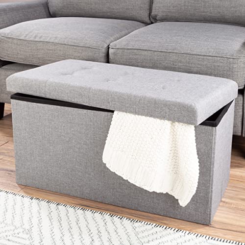 Folding Storage Ottoman - 30-Inch Tufted Footrest, Linen Chest, or Bench with Removable Bin for Living Room, Bedroom, or Dorm by Lavish Home (Gray) Lavish Home