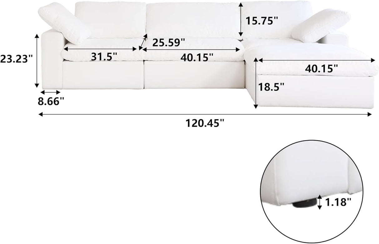 JACH 120" L Shape Cloud Modular Couches for Living Room, Modern Convertible Sectional Sofa Couch, Couch Cushion Covers Removable, Sectional Sofas for Party Bedroom Apartment (White) JACH