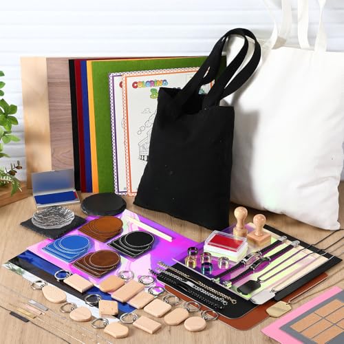 MiniInflat 253 Pcs Laser Engraving Material Kit Laser Cutting Engraving Materials Accessories Including Acrylic, PU Leather, Canvas, Wood, Metal, Felt, Rock, Glass, Rubber Materials for Laser Engraver MiniInflat