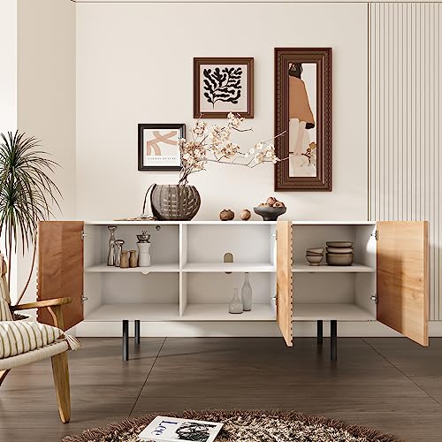 roomfitters Mid Century Modern TV Stand for TVs up to 65", Boho Sideboard Buffet Cabinet Credenza, Media Console Entertainment Center for Living Room, Poplar Wood Print Carved and Geometric Design roomfitters