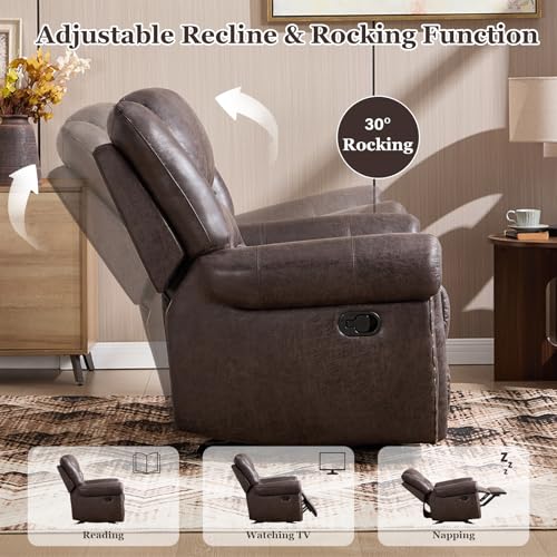 CANMOV Rocker Recliner Chair, Leather Recliner Chair with Overstuffed Backrest and Armrests, Manual Single Sofa for Living Room,Bedroom, Dark Grey