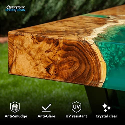 Clear Pour 1 Gallon Epoxy Resin Kit - Premium Clear Epoxy Resin for Countertop, Table Top, Art, Craft, DIY, Tumblers, Wood & Resin Molds (0.5 Gallon x 2) Clear Pour