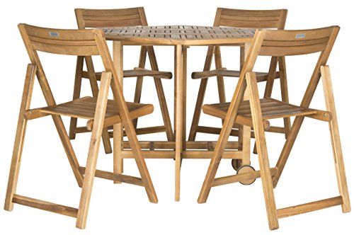 SAFAVIEH Outdoor Collection Kerman Natural 5-Piece Foldable Patio Dining Set (Fully Assembled) Safavieh