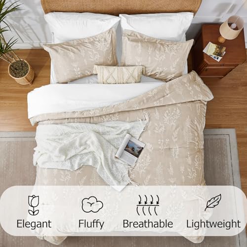 Kozyhvn Twin XL Comforter Set Khaki, Cute Floral Bed in a Bag Twin XL Boho 5 Pieces, Soft Fluffy Bedding Sets with Comforter, Sheets, Pillowcase & Sham, All Season Kozyhvn