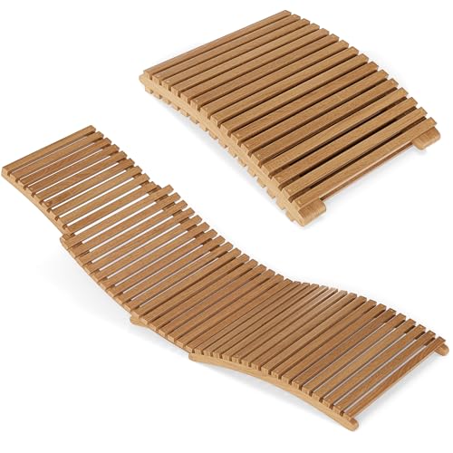Tangkula Patio Folding Wooden Lounge Chair, Teak Wood Pool Chair with Slatted Seat, Outdoor Portable Low-Profile Sun Lounger for Poolside, Backyard, Porch, Beach (1)