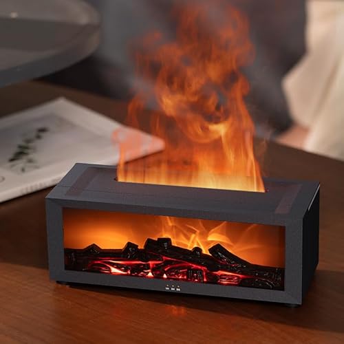 Essential Oil Diffuser, Fireplace Flame Oil Diffuser - Aromatherapy Aroma Humidifier, Upgrade 7 Flame Colors Noiseless 150ml Remote Control - Perfect for Bedroom Home Office (Fireplace Black) SENMUL
