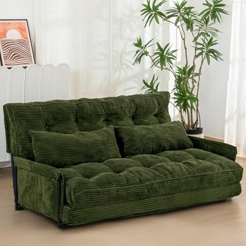 MAXYOYO Adjustable Floor Sofa Couch with 2 Pillows, Multi-Functional Bean Bag Bed, 5-Position Foldable Lazy Sofa Sleeper Bed with Armrest, Versatile Floor Seating for Reading, Dark Green, Double MAXYOYO