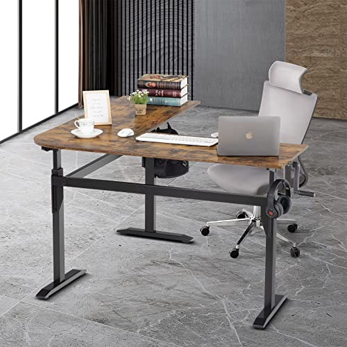 UNICOO – L Shaped Crank Height Adjustable Standing Desk, Sit to Stand up Corner Desk, L-Shaped Standing Workstation (XJH-LC-2 Packages) (Rustic Brown) UNICOO