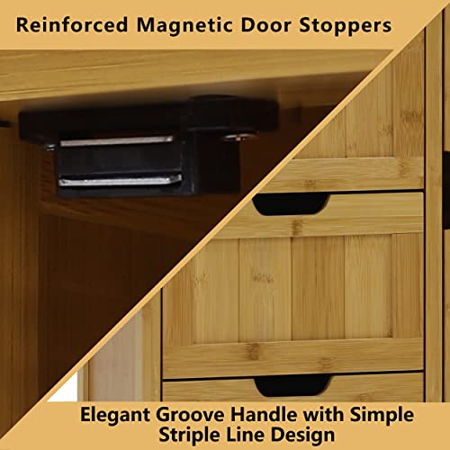 Yardenaler Bamboo Bathroom Storage Cabinet with 4 Drawers & 2 Removable Shelves, Freestanding Storage Organizer Multifunctional for Living Room, Bedroom, Natural Yardenaler