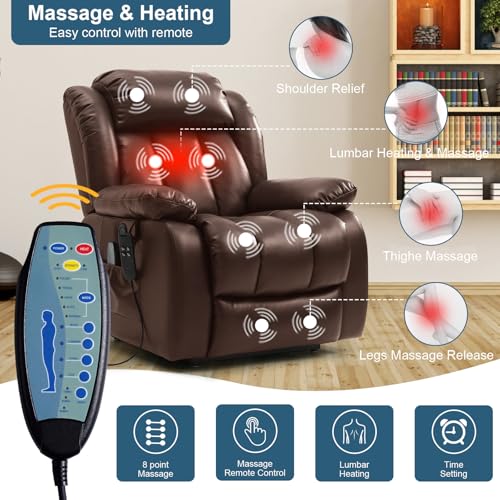 MEROUS Dual Motor Power Lift Recliner Chair for Elderly, Infinite Position Lay Flat Lift Chair with Massage and Heat, USB Ports, Leather (Brown)