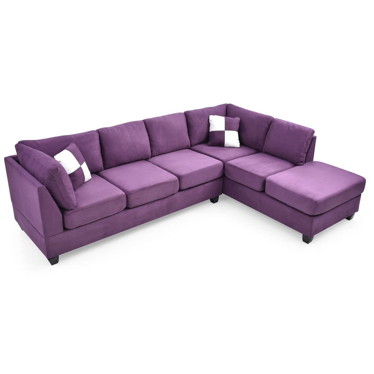 HomeStock Elegant Escape L-Shape Sectional Sofa with Button-Tufting, Removable Backs and Pocketed Coil Seating, Track Arm Style, Living Room Sectional Couch -111" D x 78" W x 34" H Purple HomeStock