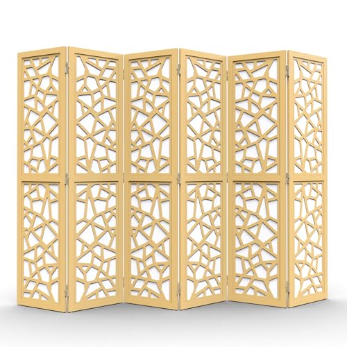 VINGLI 70'' H Room Divider, Non-Woven Fabric Privacy Screen, Indoor Partition Wall Dividers, Freestanding Hinged Space Separator with Modern Unique Pattern (Gold, 6 Panel) VINGLI