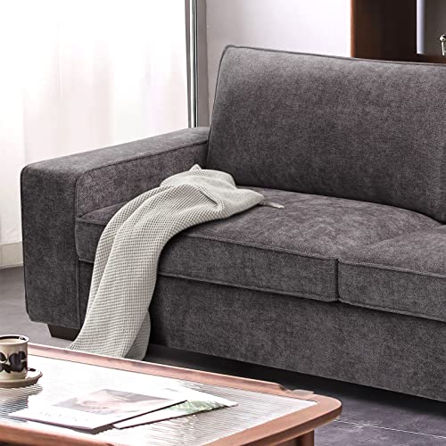 LEISLAND 88.58" Modern Sofas Couches for Living Room, Chenille Deep Seat Sofas & couches with Metal, Removable Low-Back Sofa Cushion and Detachable Sofa Cover/Easy to Install(Dark Grey) LEISLAND
