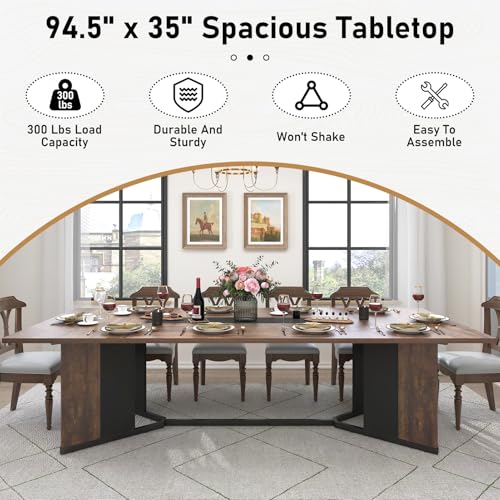 Hlivelood 94Inch Dining Table for 10 People,Modern Brown Rectangular Kitchen Table W/Waterproof Wood Tabletop,Long Dining Room Tables W/Adjustable Legs&Metal Frame for Kitchen Living Room?Brown? Hlivelood