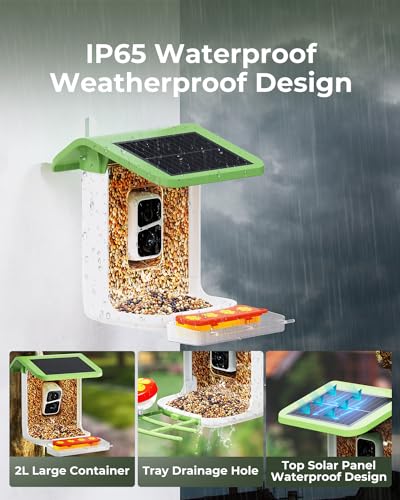 Smart Bird Feeder with Camera, 2-in-1 Bird Feeder Perch, 1080P HD AI Identify Hummingbird Feeder Camera, Auto Capture Bird Videos & Identify 10000+ K&F Concept