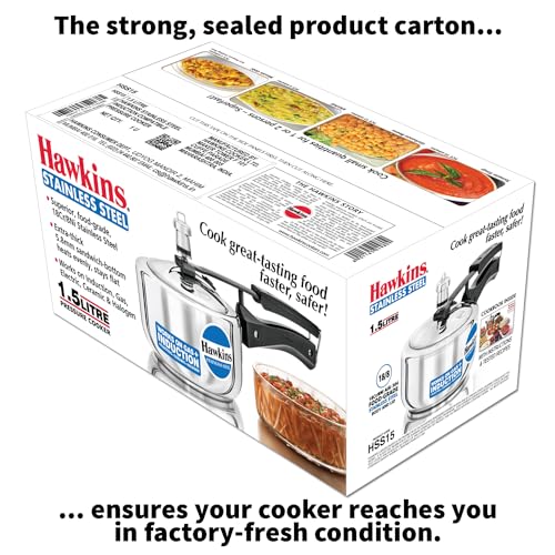 Hawkins 1.5 Litre Pressure Cooker, Stainless Steel Inner Lid Cooker, Induction Cooker, Small Cooker, Silver (HSS15) HAWKINS