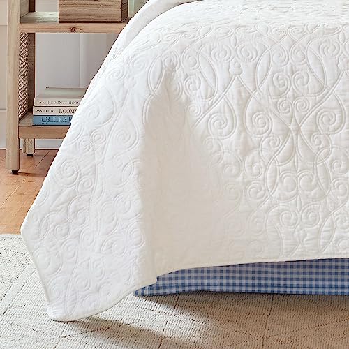 Laura Ashley Felicity Collection Quilt Set-100% Cotton, Reversible, All Season Bedding with Matching Sham(s), Pre-Washed for Added Softness, Twin, White Laura Ashley
