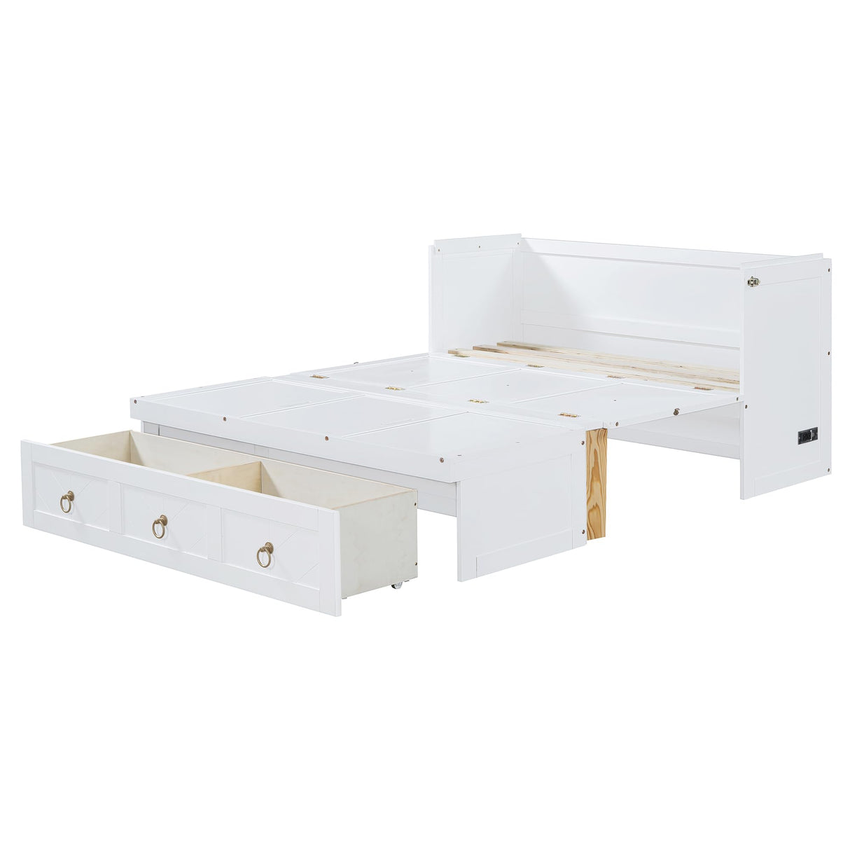 Harper & Bright Designs Full Size Murphy Bed with USB Charging Station/Large Drawer, Wood Full Size Bed Wall Bed with Storage, Cube Cabinet Bed for Home Office Guest Room Bedroom,White Harper & Bright Designs