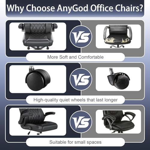 AnyGod Ergonomic Mid-Back Desk Chairs Comfy for Home Office with Flip-up Armrests, Lumbar Support, Adjustable Height and Swivel Rolling Wheels AnyGod