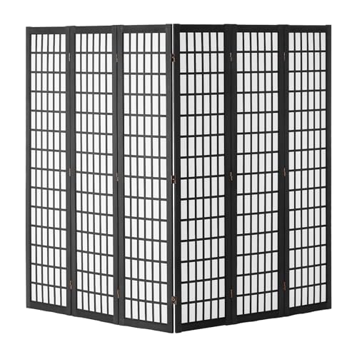 VEVOR Room Divider, 6 Panel Japanese Room Divider, Folding Privacy Screen Indoor, Portable Partition Dividers and Decoration Screens, for Room Separation, Home, Office, Restaurant & Bedroom (Black) VEVOR