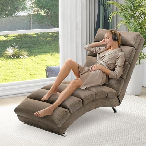 Chaise Lounge Chair Indoor, Upholstered Massage Chair with 5 Modes, Ergonomic Electric Recliner Chair, Modern Long Lounger for Office Bedroom or Living Room (Coffee) BAOMKONG