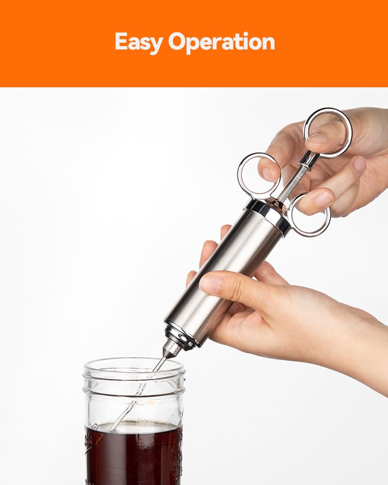 Brigii Meat Injector Syringe, 2oz Turkey Injector Seasoning, 304-Stainless Steel Seasoning Injector with 3 Marinade Needles and 3 Cleaning Brushes for Smoked BBQ Grilling Brigii