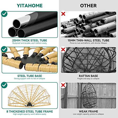 YITAHOME Patio Love Seats Chair with Stand Double Egg Chair, 2 Person Couple Wicker Rattan Chair Outdoor Egg Chair with Cushions 500lbs for Patio, Garden, Poolside and Balcony, Beige YITAHOME