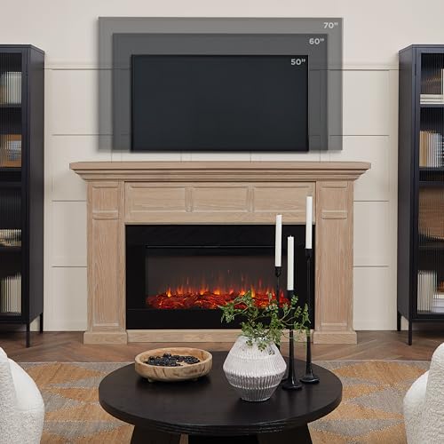 Real Flame Alcott 75” Electric Fireplace with Mantel for Living Room or Bedroom, Replaceable Fireplace Insert Heater, Realistic Log and Flame Effect, Remote Control, Timer Real Flame