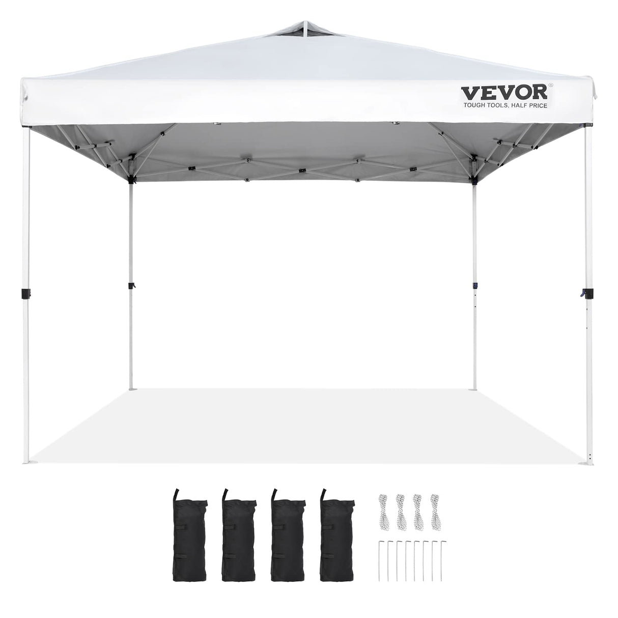 VEVOR Pop Up Canopy Tent, 10 x 10 ft, 250 D PU Silver Coated Tarp, with Portable Roller Bag and 4 Sandbags, Waterproof and Sun Shelter Gazebo for Outdoor Party, Camping, Commercial Events, White VEVOR