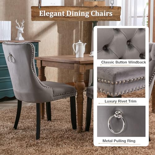 Goujxcy 7-Piece Extendable Dining Table Set for 6, 63-78 Inch Rustic Brown Kitchen Table Set with 6 Grey Tufted Chairs Farmhouse Wood Expandable Dining Room Table Set 6 for Kitchen Dining Goujxcy