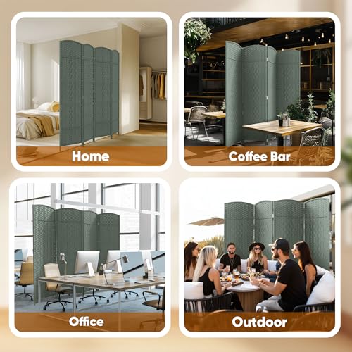 JOSTYLE Folding Privacy Room Divider, 4 Panel Screen Divider 6 ft. Tall Freestanding Extra Wide Rattan Room Partition Wall Separation Dividers, Grey JOSTYLE