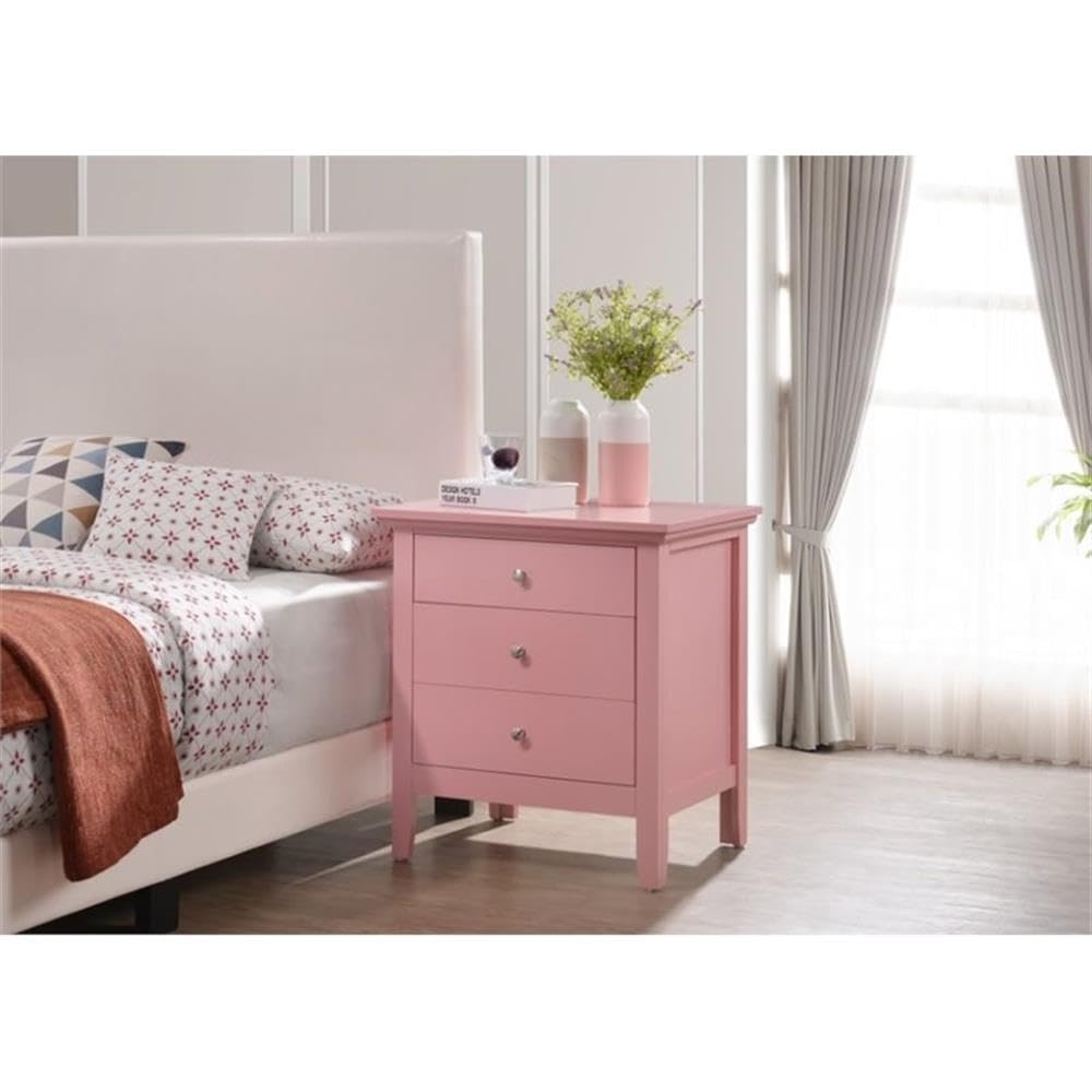 Glory Furniture Hammond 3 Drawer Nightstand in Pink Glory Furniture