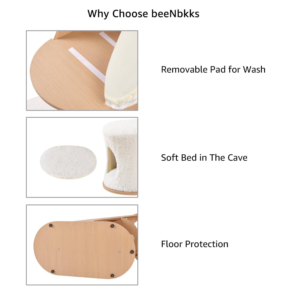 beeNbkks Cat Tree for Large Cats, Modern Tall Cat Tower for Indoor Cats, Cat Tree Tower with Cat Condo Scratching Post and Perch Hammock Bed, Luxury Wood Cat Ladder Furniture for Multiple Cats Kittens beeNbkks