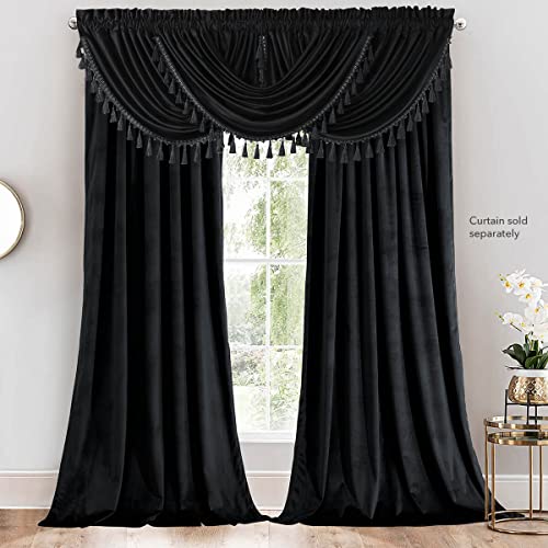 Royal Hotel Bedding Velvet Waterfall Valance, 1 Single Waterfall Valance, Top Rod Pocket Heavyweight Velvet, Black, 57 inches Wide by 37 inches Long (Single) Royal Hotel Bedding