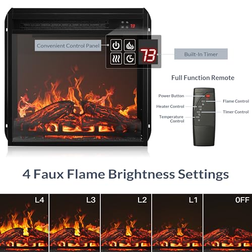 BELLEZE 43" Corner TV Stand with 18" Electric Fireplace Heater for TVs up to 43", Modern Corner Wood Entertainment Center with Glass Door Storage Cabinets - Dale (Grey Wash) BELLEZE