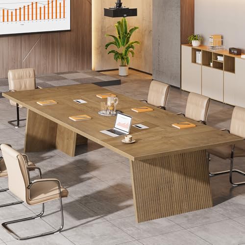 Tribesigns 8ft Conference Table, Conference Room Table for 10 People, Large Meeting Desk with Cable Grommet, Modern Boardroom Table for Office Conference (1, Brown) Tribesigns