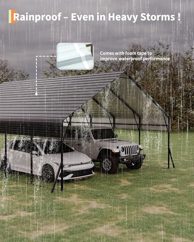 Garvee 20'x25'x13.4' Metal Carport, Heavy Duty Car Ports Kit All-Weather for 2 Full-Size Pickup Trucks, Boats, RVs, Tractors, Reinforced Frame with Anchors Garvee