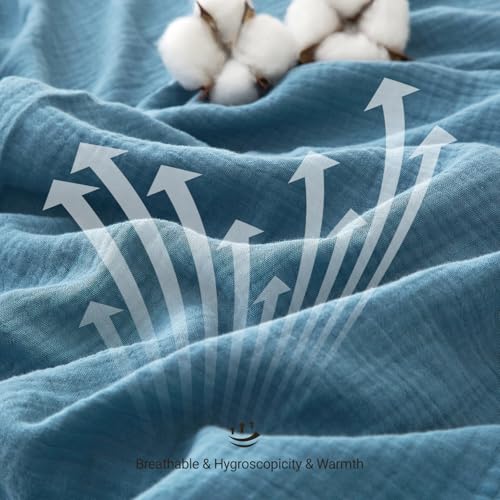 100% Cotton Muslin Duvet Cover Set Queen Size Turquoise Blue, Ultra Soft Breathable Absorbent Gauze Bedding Duvet Cover, Luxurious Minimalist Natural Wrinkle Linen Textured Comforter Cover 90" x 90" YASMENG