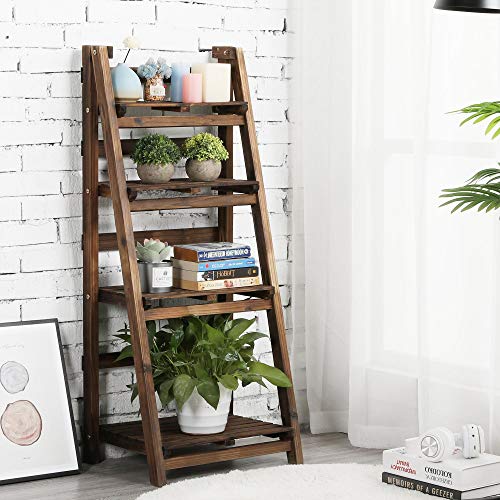 Yaheetech Foldable Ladder Shelf Wooden Plant Stand Indoor Outdoor Shelves No Assembly Flower Display Multi-Functional Shelves Outdoor Storage Shelf for Living Room/Garden/Office/Kitchen Brown Yaheetech