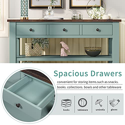 48'' Solid Wood Console Table, Modern Entryway Sofa Side Table with 3 Storage Drawers and 2 Shelves. Easy to Assemble (Green) Quarte
