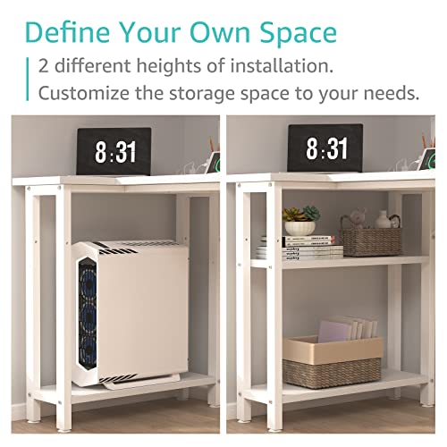 Lufeiya White L Shaped Computer Desk with Power Outlet Shelves, 40 Inch Small Corner Desk for Small Space Home Office, L-Shaped Desk PC Desks, White Lufeiya