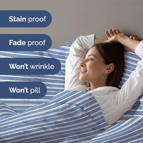 Duvet Cover Twin/Twin XL Size - Extra Soft Twin/Twin XL Size Duvet Cover - Lightweight, Breathable & Cozy w/ Zipper Closures and Ties - 68" x 90" Inches - (Blue Stripes 3) Comforter Not Included CGK Unlimited