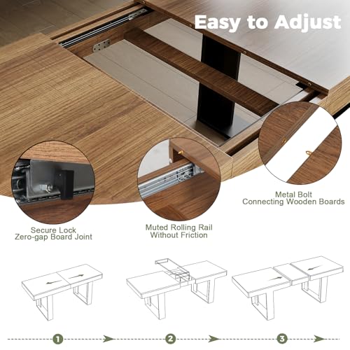 STHOUYN Farmhouse Rustic Extendable Dining Room Table for 8 10, 70.9" (86.6") x 31.5", Rectangular Dinner Table for 6-10, Mid Century Modern Expandable Retractable Wooden Kitchen Table (Brown) STHOUYN