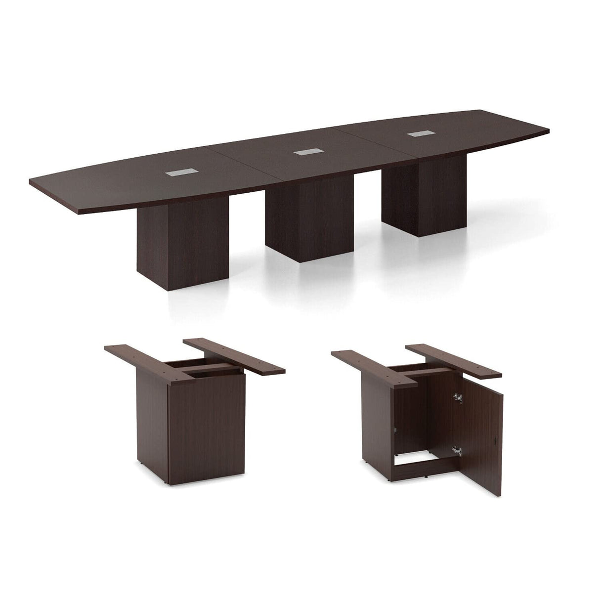 Thaweesuk Shop New 14 FT Espresso Finish Modern Executive Boat Shaped Conference Table Wood Square Cube Legs Doors Grommets Racetrack Room Meeting Desk Boardroom Office 165''L x 47-32''W x 29''H Generic