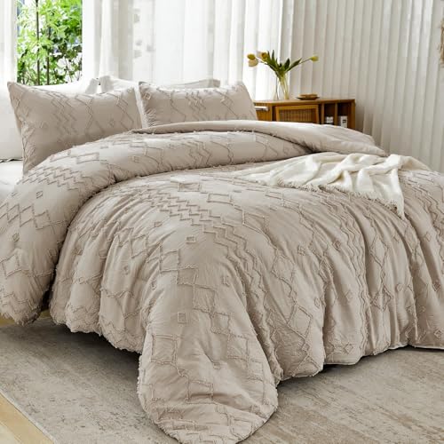 Andency Comforter King Size Set Khaki, 3 Pieces Boho Tufted Fall Bedding Comforters & Sets for King Bed, Soft Fluffy Tan Bed Set (104x90In Comforter & 2 Pillowcases) Andency