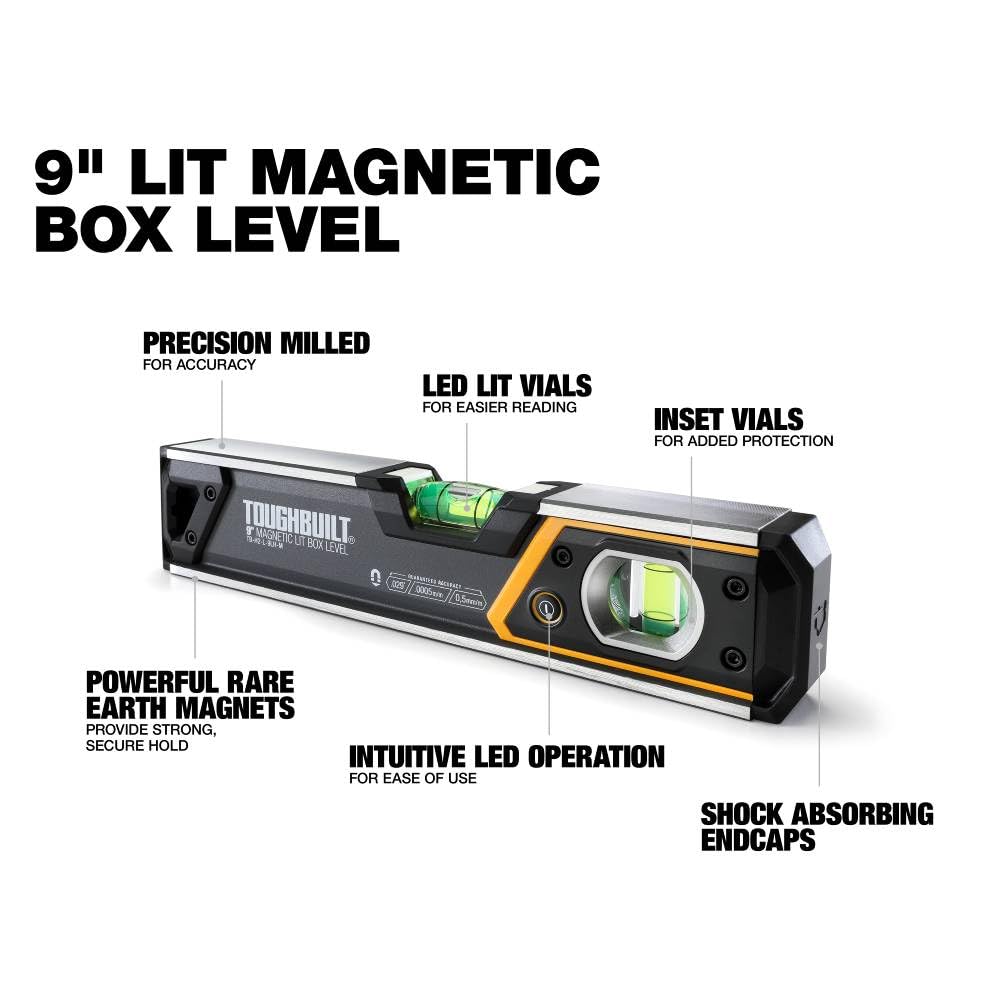 ToughBuilt 9-in Lighted Magnetic Box Level - (TB-H2-L-9LH-M) ToughBuilt