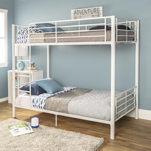 Walker Edison Elodie Urban Industrial Twin over Twin Metal Bunk Bed, Twin over Twin, White Walker Edison